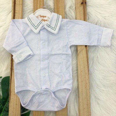 Body branco com gola bordado pontilhado verde