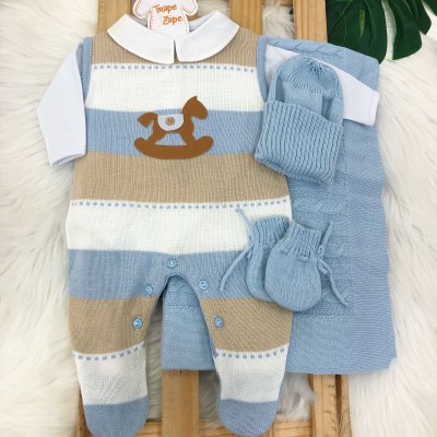 Saída de Maternidade Felipe- Azul bebe e bege