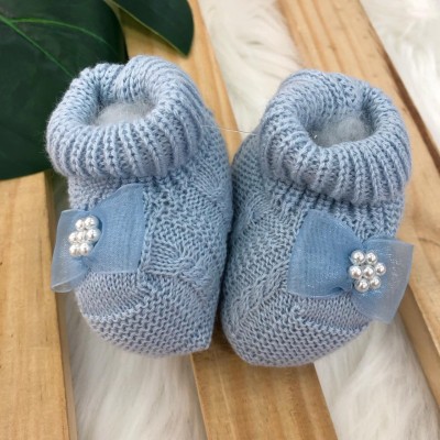 Sapatinho de linha Laço cetim Azul bebê Plix