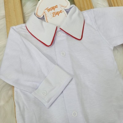 body branco com gola bordado viés vermelho