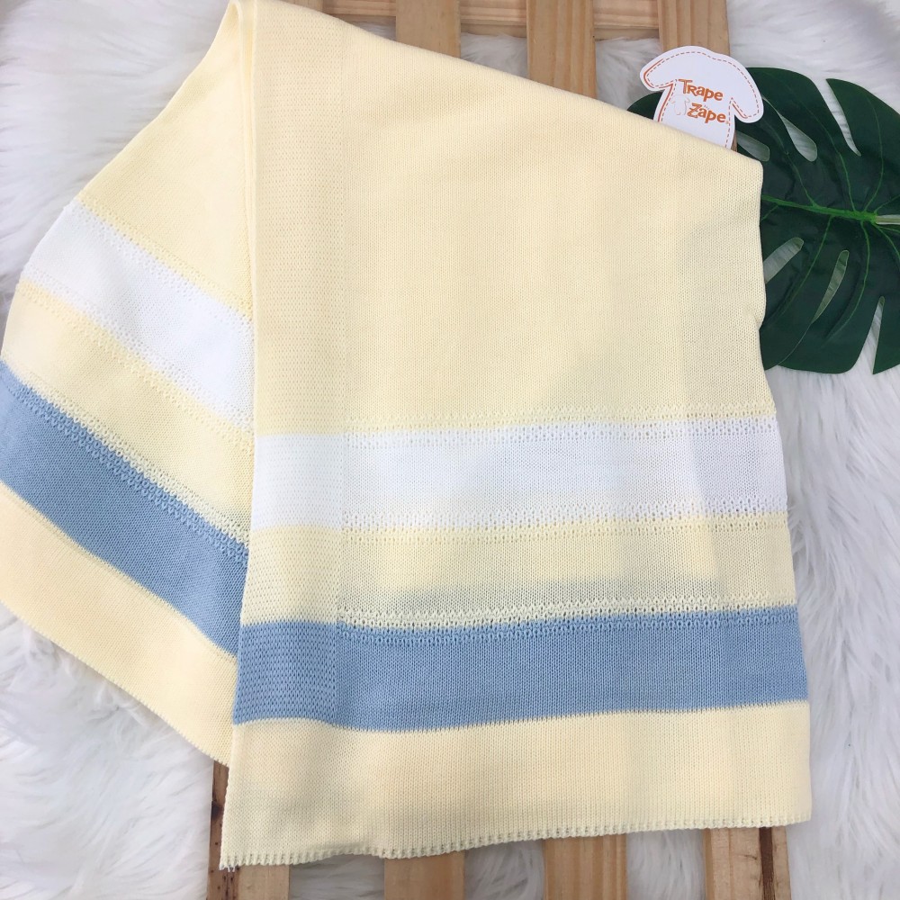 Manta de linha Listrada Amarela, branco e azul bebê