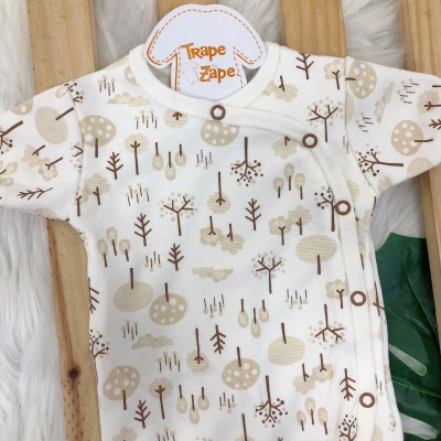  Body Kimono M/c Floresta Bege e Ferrugem