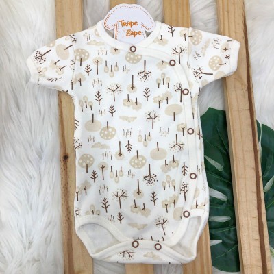  Body Kimono M/c Floresta Bege e Ferrugem