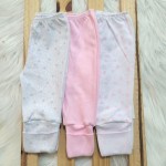   Kit 3 Calcas - Menina- Branco com coração Rosa, Lisa Rosa, Branco com florido cinza