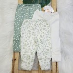 Kit 3 calças - menina - florido verde, lisa off, verde coração