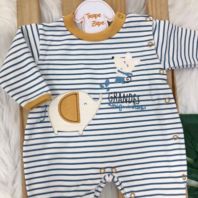 Macacão  Trape Zape - Grandes amiguinhos mostarda COM AZUL JEANS
