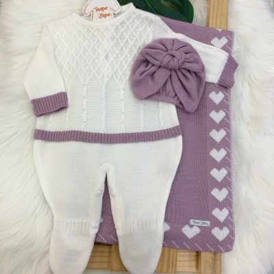 Saída de maternidade Pietra- Branco com lilás