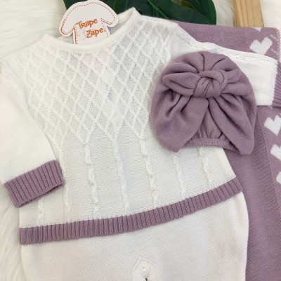 Saída de maternidade Pietra- Branco com lilás