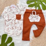 Conjunto M/l Dino bolsinho ferrugem e off