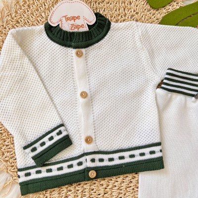 Conj de linha tijolinho-  Off com verde militar