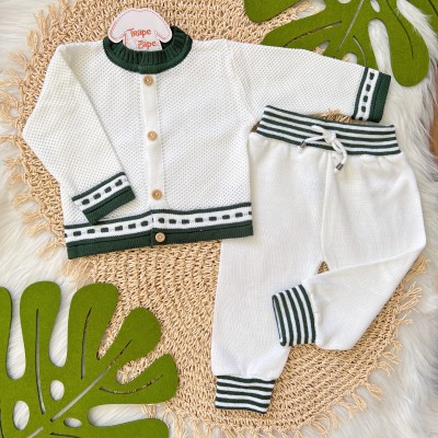 Conj de linha tijolinho-  Off com verde militar