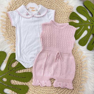 Conj body e jardineira Sofia- Rosa