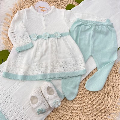 Saída de maternidade Kate- Branco com verde água