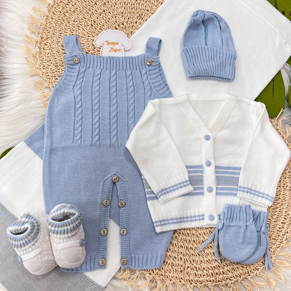 Saída de maternidade Muriel- CASACO BRANCO jard Azul bebe