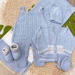 Saída de maternidade Muriel- CASACO AZUL BEBE e jardineira azul bebe