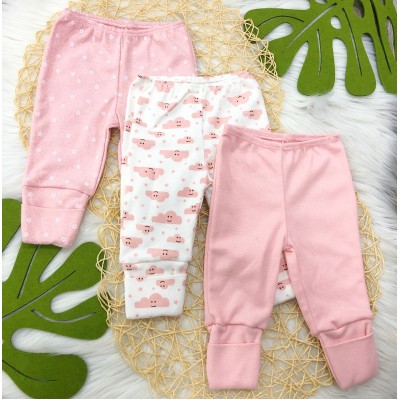  Kit 3 Calças Suedine - Florzinha rose, nuvem e rose lisa