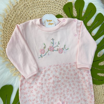 Macacão Trape Zape  - ramo de flores estampa libelula rosa