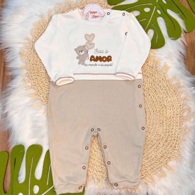 Macacão Trape Zape - Sou o amor da mamae e do papai off e bege