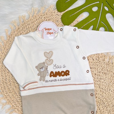 Macacão Trape Zape - Sou o amor da mamae e do papai off e bege