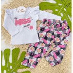  Inverno 23 Sempre Kids- Conj. camiseta Mini miss fashionista branca com calça 