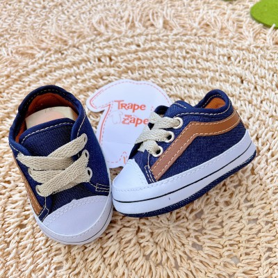 Tenis street com cadarço-  Jeans AZUL com Marrom