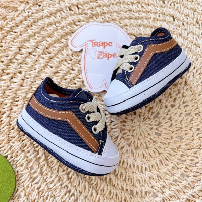 Tenis street com cadarço-  Jeans AZUL com Marrom