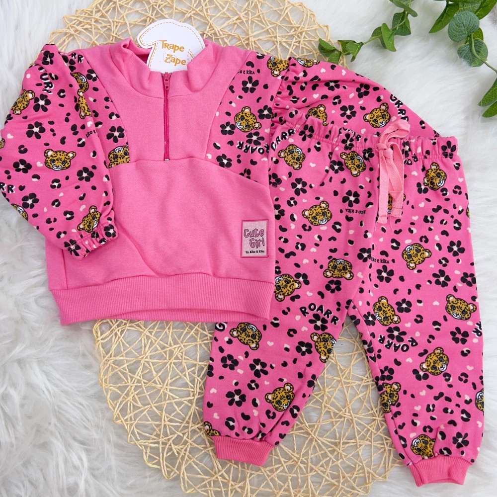  inverno  Kiko e Kika - Conjunto de moletom oncinha zíper pink