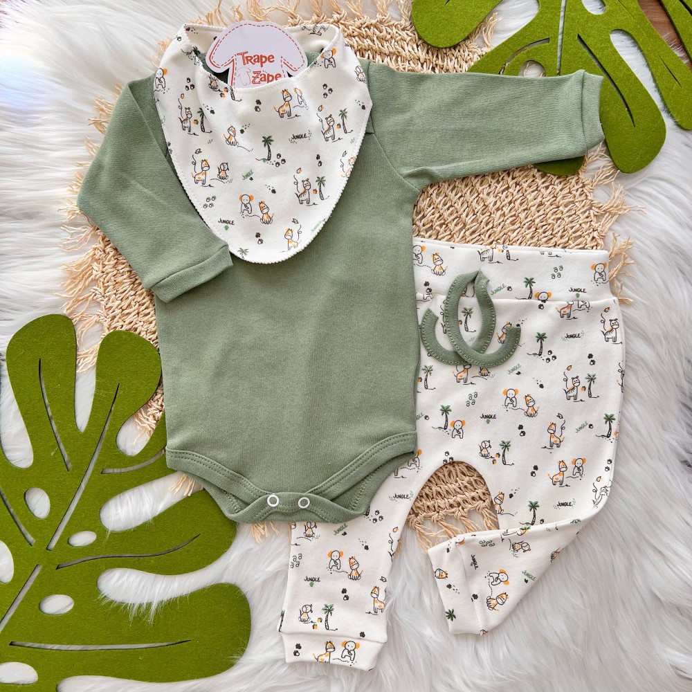 Conjunto Body, Calça e bandana Inverno - Jungle Verde