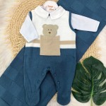 Saída de Maternidade Theodoro Liso - Azul Jeans e Bege