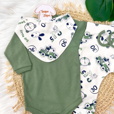 Conjunto Body, Calça e bandana Inverno - Little Bear Verde