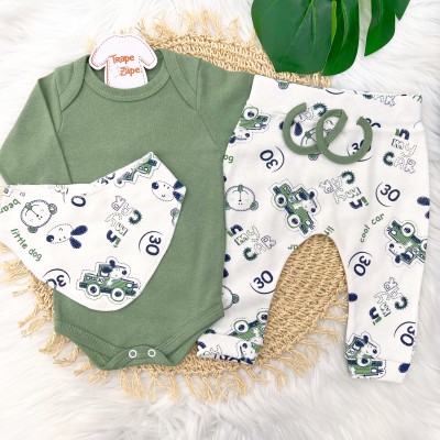 Conjunto Body, Calça e bandana Inverno - Little Bear Verde