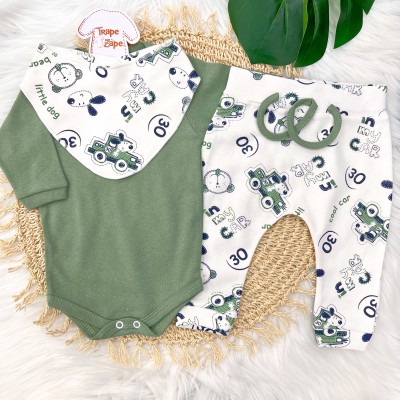Conjunto Body, Calça e bandana Inverno - Little Bear Verde
