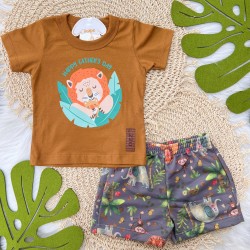 Conjunto Bebê Menino Body e Saruel Dino Azul/Mescla Livy Malhas