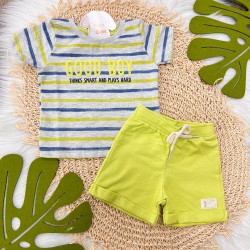 Conjunto Bebê Menino Body e Saruel Dino Azul/Mescla Livy Malhas