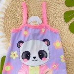 Pijama Camisola e Tapa Olho Pandinha - Lilás e Rosa 