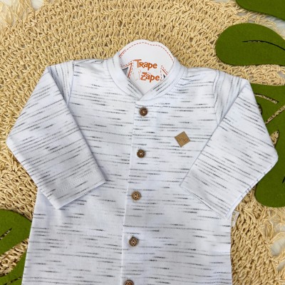 Kit 2 Macacões de Malha Liso com Botão e Estampado com Zíper Urso Polar- Branco e Cinza