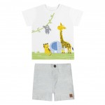 Verao 23/24- Conjunto camiseta branca safari e bermuda azul