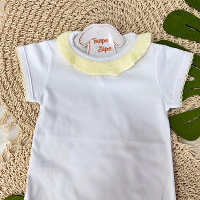 Body Branco com Gola Tricot - Amarelo