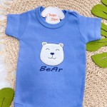 Conj. Body Manga Curta Bear e Calça - Off White e Azul Jeans