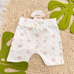 Conj. Body Regata Flor de Coração, Babador Bandana e Short Floral - Off White e Rosa