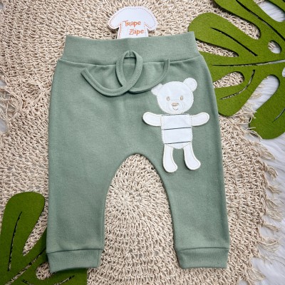 Conj. Body Manga Curta polo  Listrada e Calça Ursinho - Verde