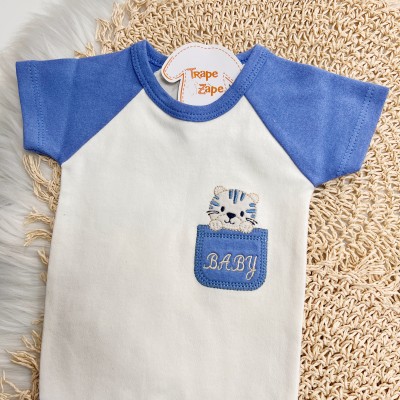  Conj. Body Manga Curta Baby Tigrinho e Calça - Azul Bic