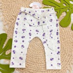 Conj. Body Manga Curta com Renda e Calça Floral -Off White e Roxo