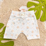 Conj. Body Regata Flor de Coração, Babador Bandana e Short Floral - Off White e Pêssego 