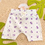 Conj. Body Regata Flor de Coração, Babador Bandana e Short Floral - Off White e Roxo