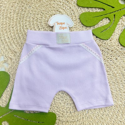 Conj. Body Regata Flores, Babador Bandana e Short - Off White e Lilás