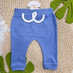 Conj. Body M/C,Calça e Babador Bandana Cool Car com Bichinhos - Off White e Azul Bic