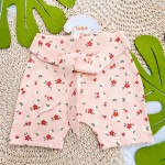 Conj. Body Regata Little Flower e Short Mini Floral - Off White e Salmão