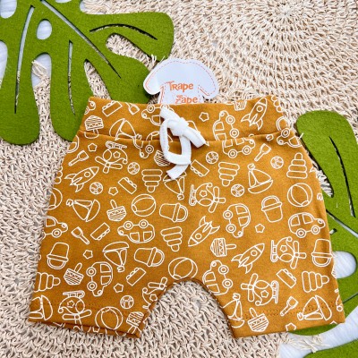 Body Manga Curta, Babador Bandana e Short Helicópteros - caramelo e Off White