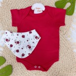 Conj. Body, Shorts e Babador Bandana Flores Vermelhas - Vermelho e Off